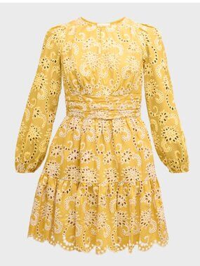 Shoshanna Costas Eyelet-Embroidered Minidress in Golden Yellow